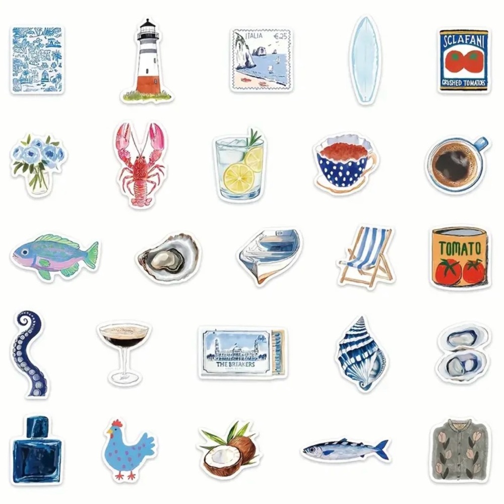 Colorful Italian-Themed Stickers Set of 50 Nautical Sailing Amalfi Tomato Drinks - Picture 5 of 9
